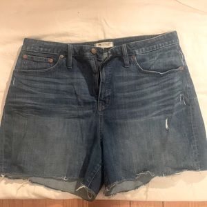Madewell slightly distressed jean shorts, high rise curvy